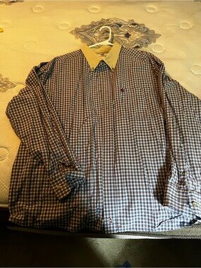 Men's Check Button-Down Shirt with Contrast Collar - Brown/Beige